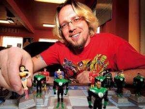 HEre is Jay Bardyla with a neat supes tee and a whack of sweet Heroclix.  Photo by Candice Ward/For Metro Edmonton